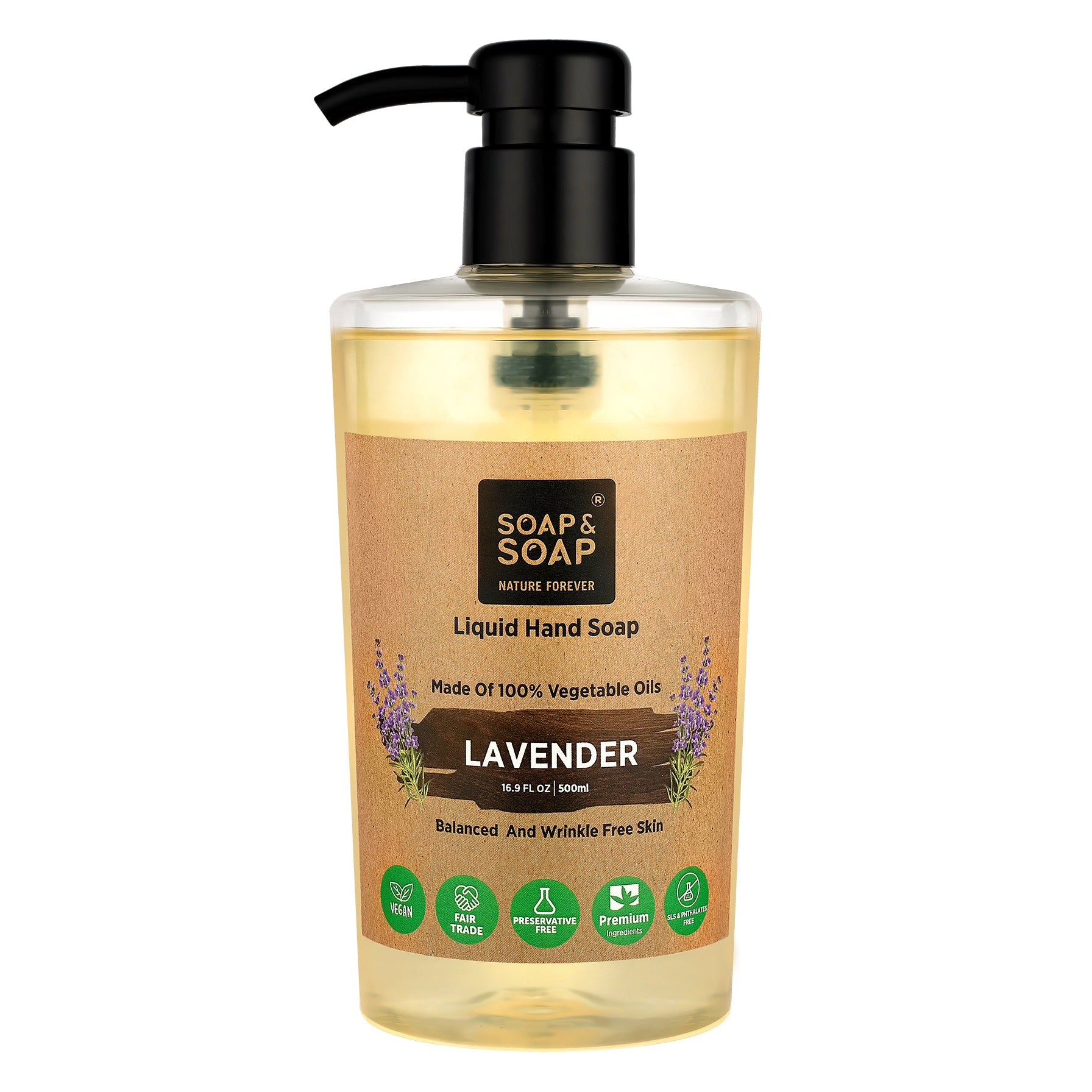 Bottle of Soap & Soap lavender liquid hand soap on a white background