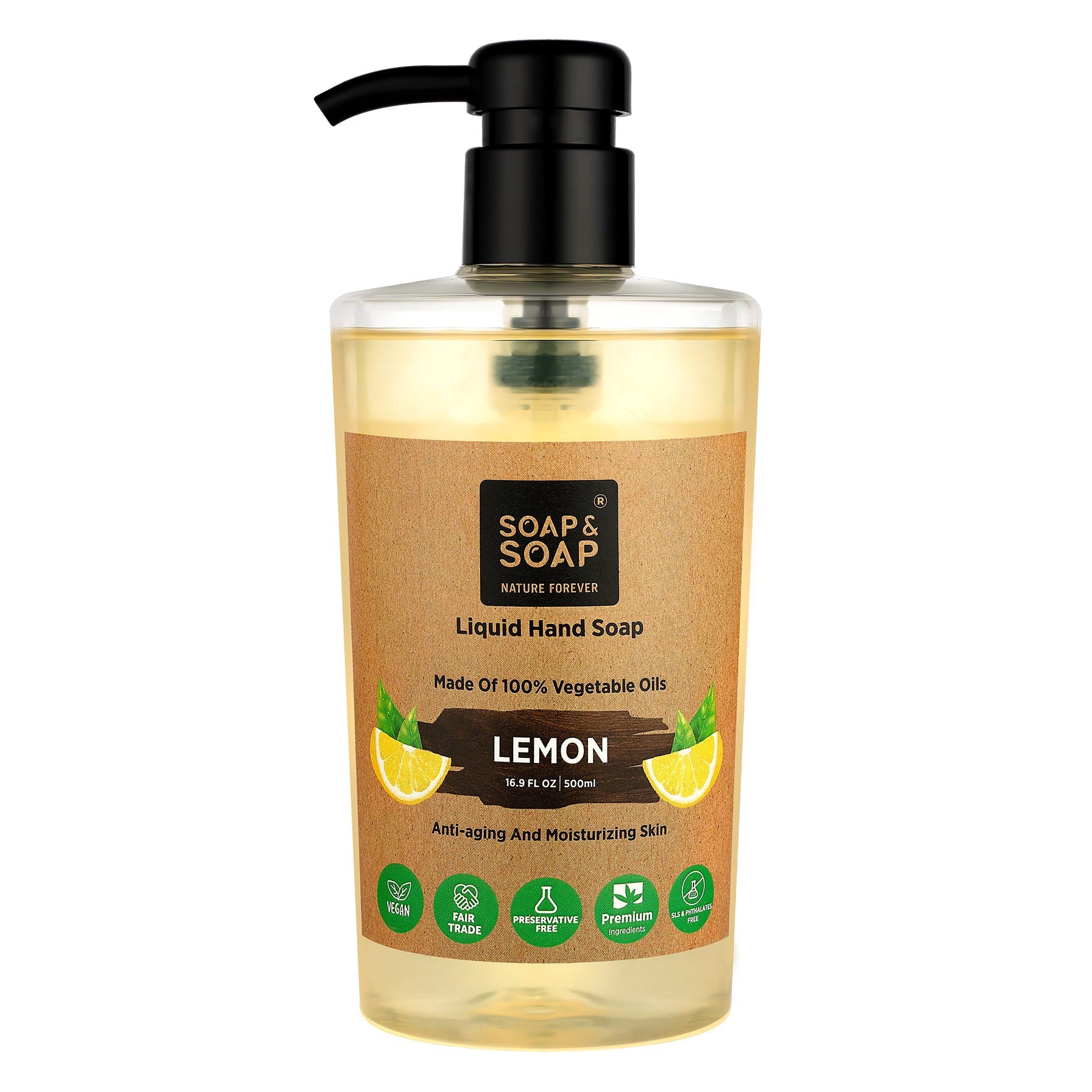 Bottle of Soap & Soap Lemon Liquid Hand Soap on a white background