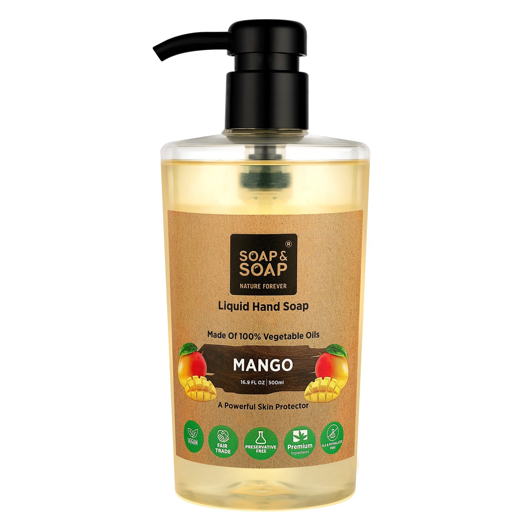 Bottle of Soap & Soap Mango liquid hand soap on a white background