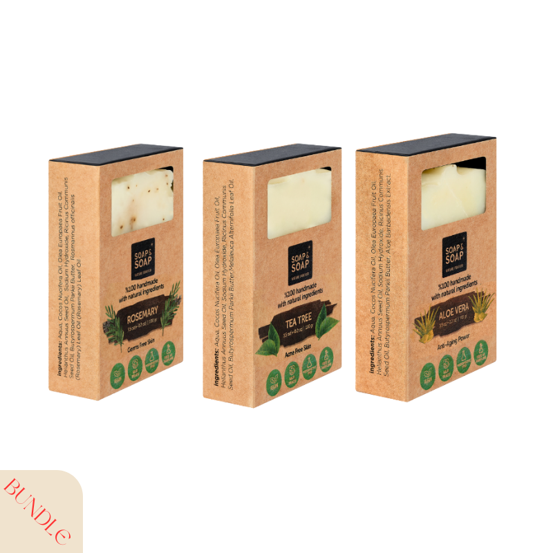 Herbal & Plant-Based Soap Trio – Aloe Vera, Rosemary & Tea Tree Handmade Bars – Natural Botanical Cleansing Gift Set