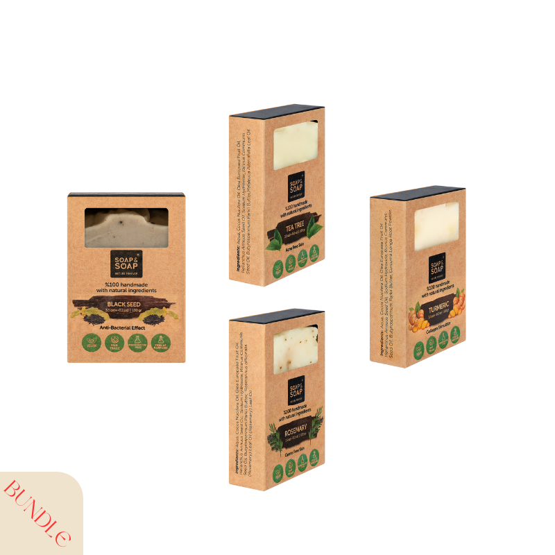 Herbal Healing Box – Black Seed, Turmeric, Rosemary & Tea Tree – 4 Handmade Botanical Soap Bars for Clarifying & Balancing Skin