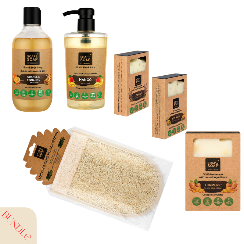 Ultimate Body Care Basket – Lavender, Turmeric & Centuary Handmade Soaps + Cinnamon & Orange Body Wash + Mango Hand Wash + Loofah – Luxury Natural Spa Gift Set