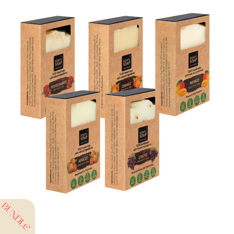 Fruit Orchard Glow Collection – Apricot, Mango, Orange, Pomegranate & Grape Handmade Soap Bars – Natural Cold-Process Fruity Skincare Gift Set for Hydration & Radiance