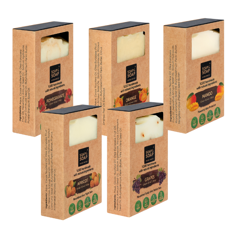 Fruit Orchard Glow Collection – Apricot, Mango, Orange, Pomegranate & Grape Handmade Soap Bars – Natural Cold-Process Fruity Skincare Gift Set for Hydration & Radiance