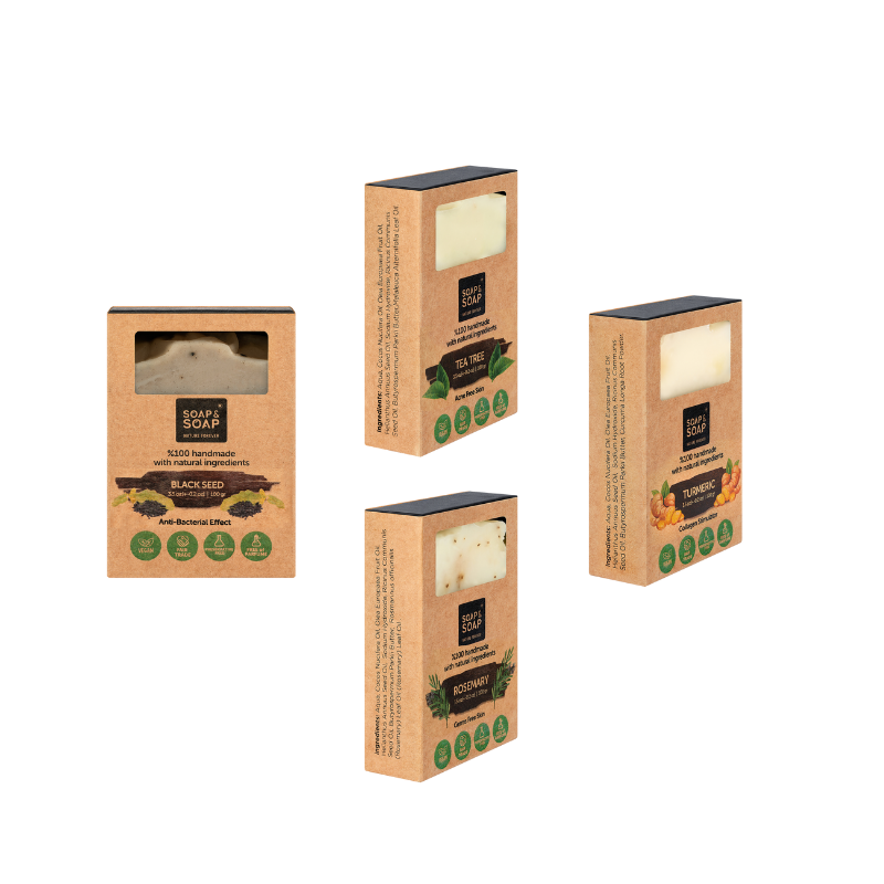 Herbal Healing Box – Black Seed, Turmeric, Rosemary & Tea Tree – 4 Handmade Botanical Soap Bars for Clarifying & Balancing Skin