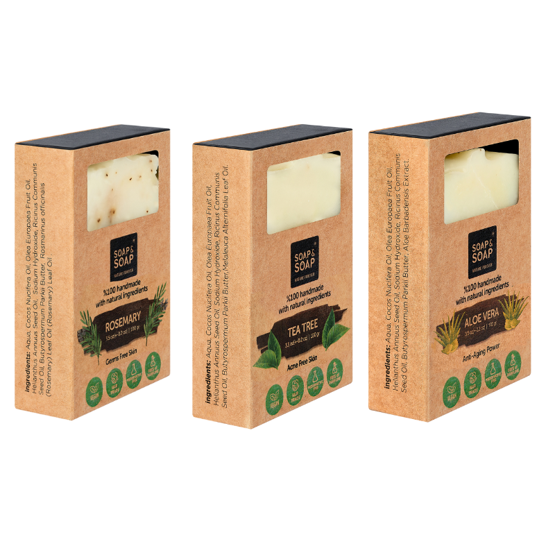 Herbal & Plant-Based Soap Trio – Aloe Vera, Rosemary & Tea Tree Handmade Bars – Natural Botanical Cleansing Gift Set